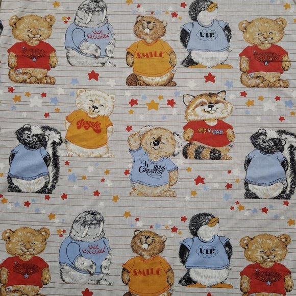 Vintage 1980 Shirt Tails Hallmark Twin Flat Sheet 90s Kids Fabric Materi… - Picture 3 of 3